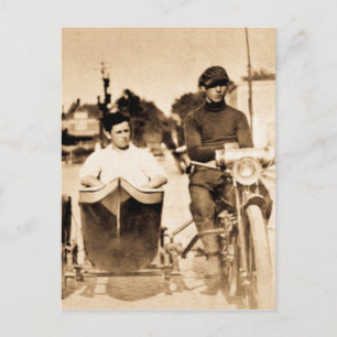 Motorcycle and Side Car Old School Cool Vintage Postcard