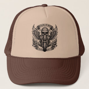 Motorcycle Art Featuring Skull and Winged Design Trucker Hat