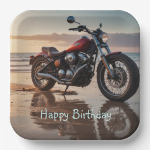 Motorcycle at Sunset Paper Plate