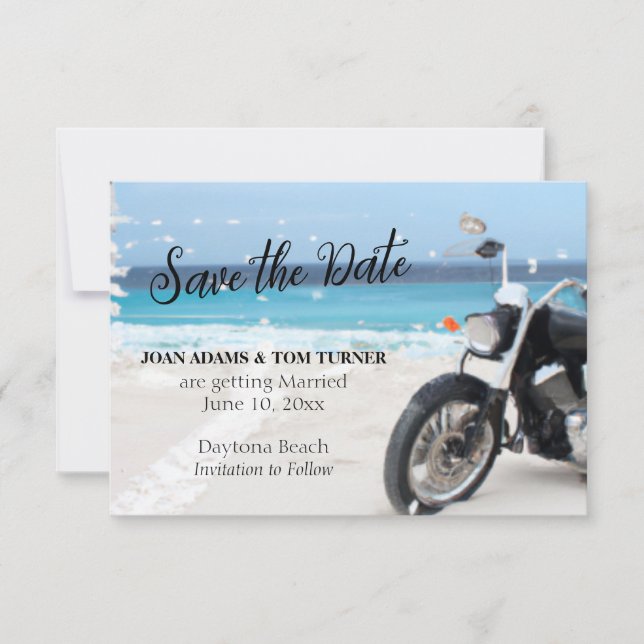 Motorcycle Beach 3.5" x 5" Flat Save The Date Card (Front)