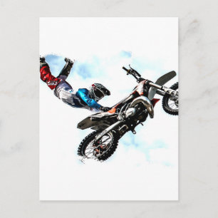 motorcycle biker acrobatic sport racing postcard