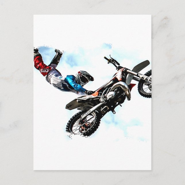 motorcycle biker acrobatic sport racing postcard (Front)