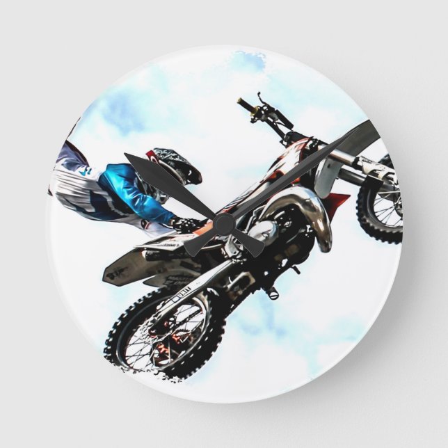 motorcycle biker acrobatic sport racing round clock (Front)