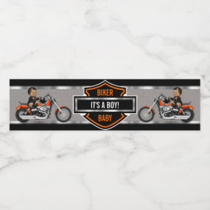 Motorcycle Biker Baby Orange Black Shield Water Bottle Label