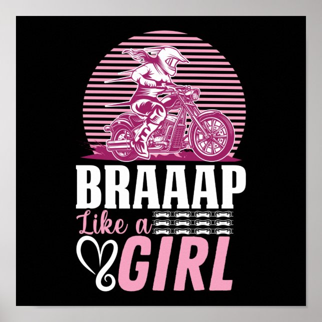 Motorcycle Biker Braap Like A Girl Girlfriend Wife Poster (Front)