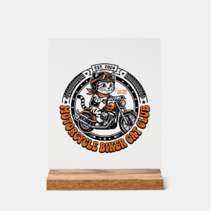 Motorcycle Biker Cat Pet Lover Shirt Art - Motorcy Acrylic Sign