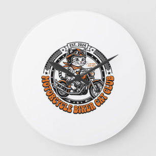 Motorcycle Biker Cat Pet Lover Shirt Art - Motorcy Large Clock