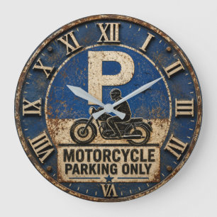 Motorcycle Biker Garage Decor Rustic Man Cave Wall Large Clock