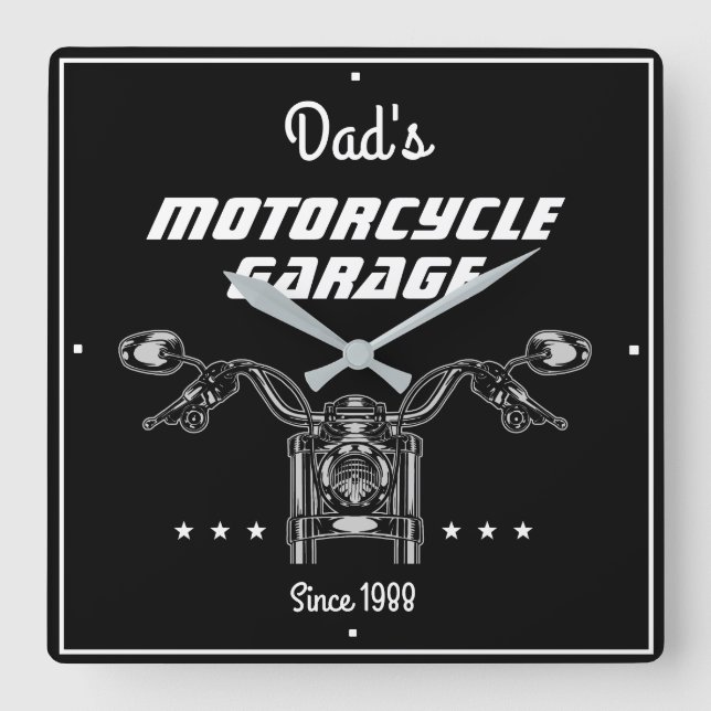 Motorcycle Biker Garage Handlebars Cool Black Square Wall Clock (Front)