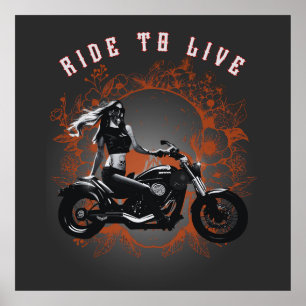 Motorcycle Biker Girl Ride to Life Poster