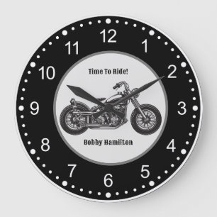 Motorcycle Biker Personalised Name & Saying Large Clock