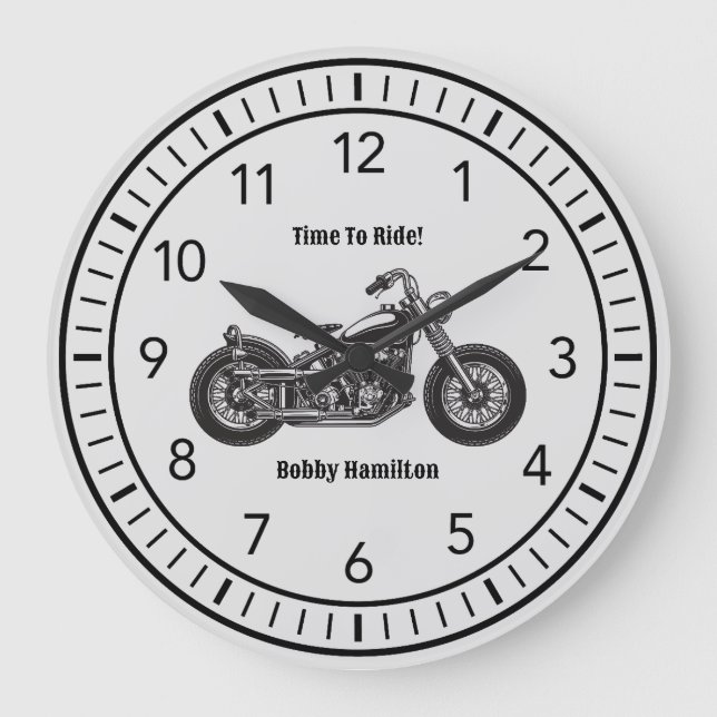 Motorcycle Biker Personalised Name & Saying Large Clock (Front)
