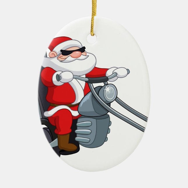 motorcycle biker santa claus ceramic tree decoration (Front)
