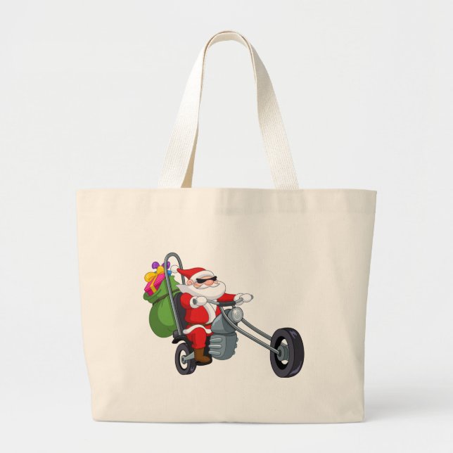 motorcycle biker santa claus large tote bag (Front)