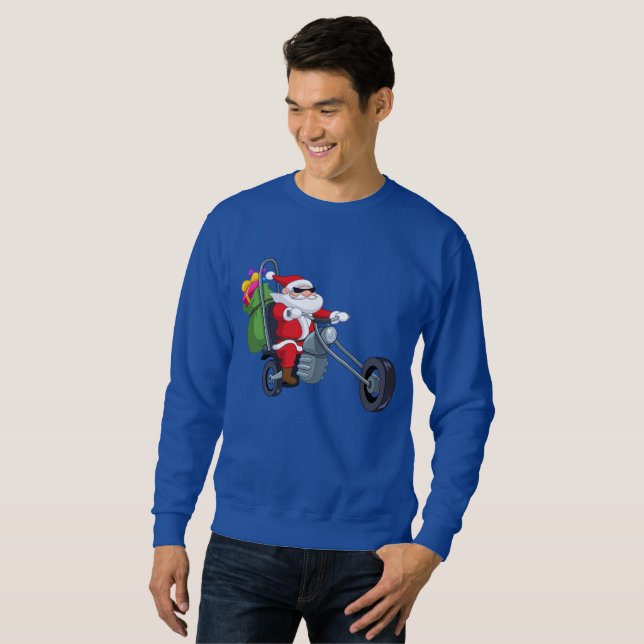 motorcycle biker santa claus mens sweatshirt (Front Full)