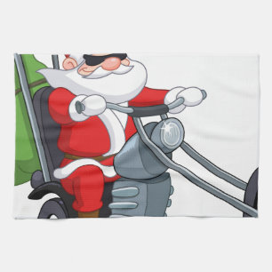 motorcycle biker santa claus tea towel