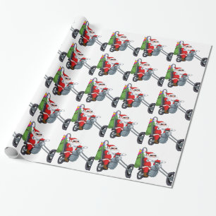 motorcycle biker santa claus wrapping paper