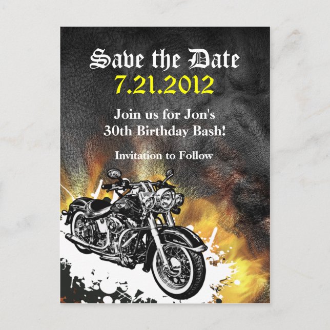 Motorcycle Biker Save the Date Postcard (Front)