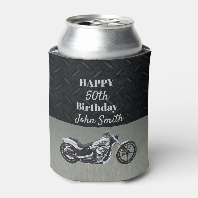 Motorcycle Birthday 50th Name Hobby Can Cooler (Can Front)