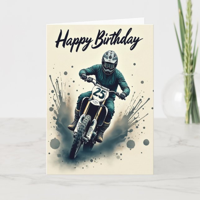 Motorcycle Birthday Illustration Card (Front)