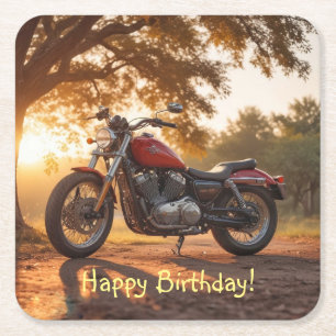 Motorcycle Birthday Square Paper Coaster