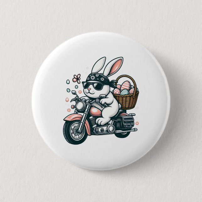 Motorcycle Bunny Easter Biker Eggs  6 Cm Round Badge (Front)