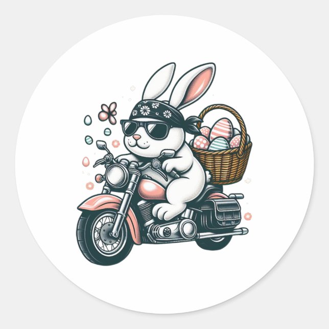 Motorcycle Bunny Easter Biker Eggs  Classic Round Sticker (Front)
