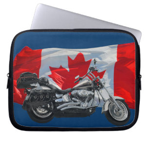 Motorcycle & Canada Flag Patriotic Laptop Sleeve