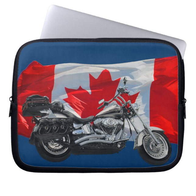Motorcycle & Canada Flag Patriotic Laptop Sleeve (Front)