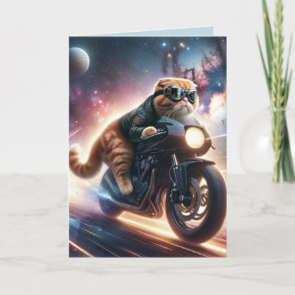 Motorcycle cat Christmas greeting card