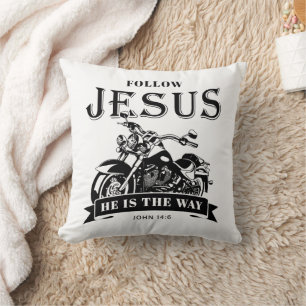 Motorcycle Christian Biker John 14:6 Follow Jesus  Cushion
