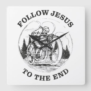 Motorcycle Christian Faith: Follow Jesus Biker Square Wall Clock