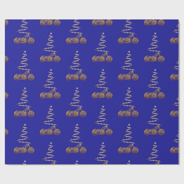 Motorcycle Christmas with gold bike and tree Wrapping Paper (Flat)