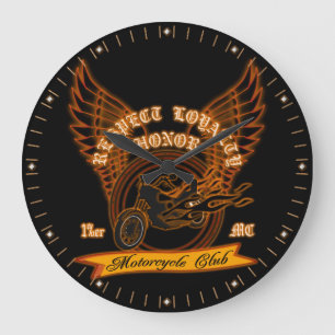 Motorcycle Club Badge Large Clock