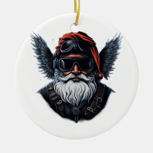 Motorcycle Cool Santa Ceramic Ornament