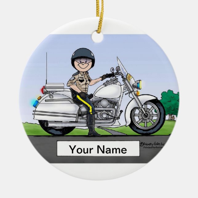 Motorcycle Cop - Female Ceramic Ornament (Front)