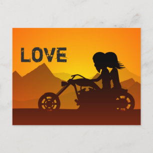Motorcycle Couple LOVE Mountain Postcard
