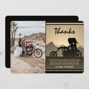 Motorcycle Couple Mountain Photo Wedding Thank You Card