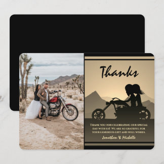 Motorcycle Couple Mountain Photo Wedding Thank You Card