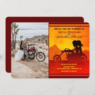 Motorcycle Couple Mountain Sunset Photo Wedding Invitation