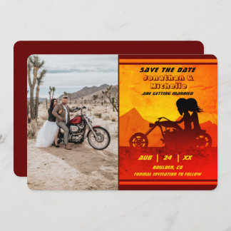 Motorcycle Couple Mountain Sunset Photo Wedding Save The Date