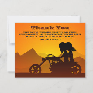 Motorcycle Couple Mountain Sunset/Sunrise Wedding Thank You Card