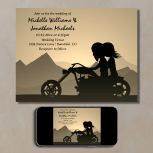 Motorcycle Couple Mountain Wedding Invitation