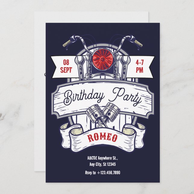 Motorcycle custom garage iconic birthday invitation (Front/Back)