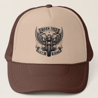 Motorcycle Design Featuring Wings and Slogans Trucker Hat