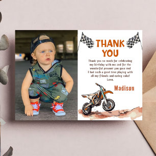 Motorcycle Dirt Bike Birthday Photo Thank You Card