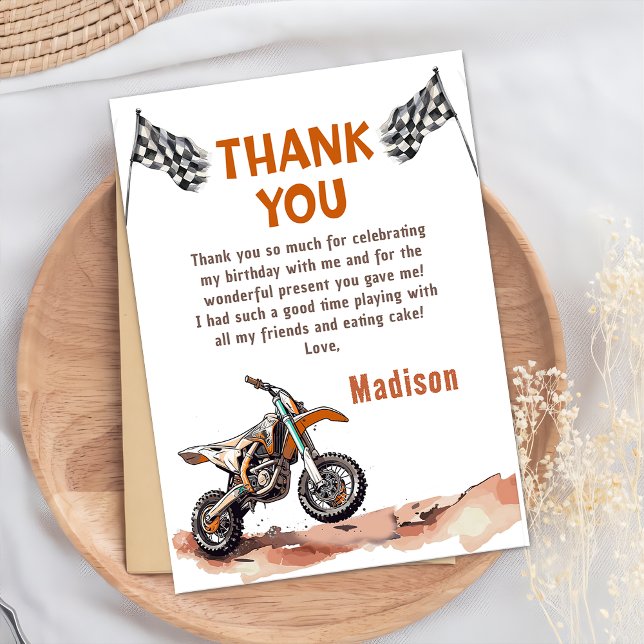 Motorcycle Dirt Bike Birthday Thank You Card (Creator Uploaded)