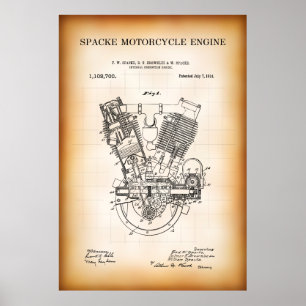 MOTORCYCLE ENGINE PATENT 1914 POSTER