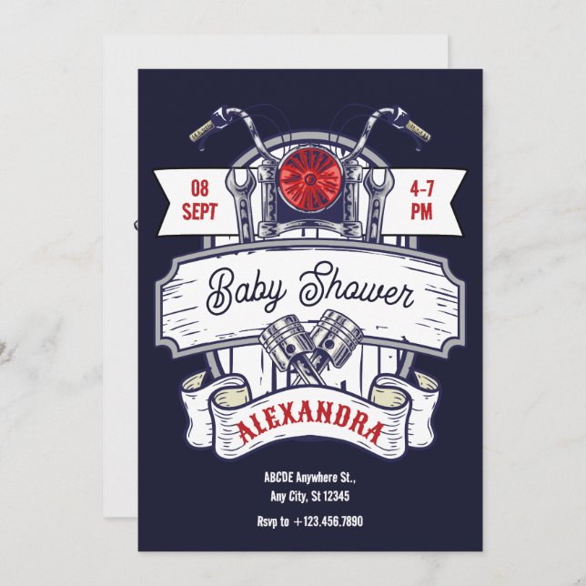 Motorcycle garage iconic baby shower invitation (Front/Back)