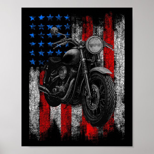 Motorcycle Graphic Mens Biker American Flag  Poster (Front)